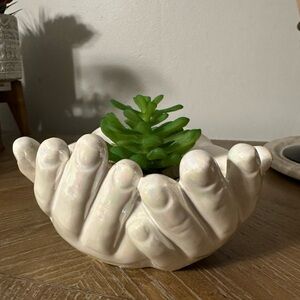 Open hands fake planter